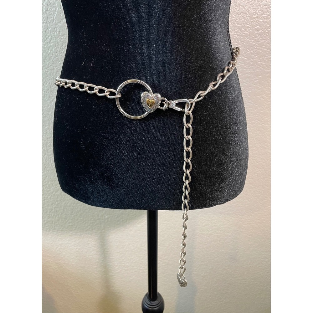 Brighton Womens Enchante Chain Belt Silver Gold Heart Scroll Adjustable Western
